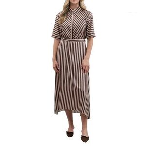 Striped Midi Dress - Brown and White